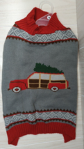 Winter Dog Clothes sweater gray red woody station wagon Christmas Tree M Medium - £7.13 GBP