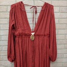 Princess Bride Boho Peasant Maxi Dress V Neck Open Back Cranberry Women ... - £34.05 GBP