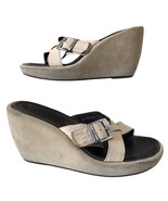 Donald Pliner Beige Sport Suede Leather 3.5&quot; Wedge 3/4&quot; Platform Shoe 7.5 - $68.38 CAD