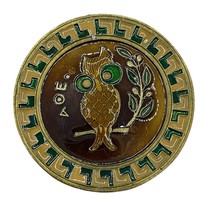 Greek Owl Enamel On Brass Plate Wall Hanging Medallion AOE Alpha Omega Epsilon - £17.22 GBP