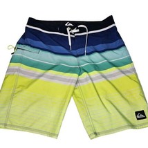 Quiksilver Board Shorts Mens 34 Blue Green Yellow Swim Trunks Recycled P... - £19.45 GBP