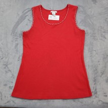 Hannah Shirt Womens XL Red Tank Round Neck Rhinestone Knit Sleeveless Stretch - £17.88 GBP