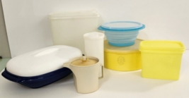 Vintage Tupperware Containers Lot of 7 Mixed Pieces Yellow Teal MCM Read - $17.75