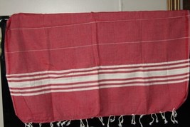 Towel (New) Pestemal Bath Towel - 70&quot; X 38&quot; Hand Made - Red W/ Cream Stripe - £10.96 GBP