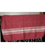 Towel (new) PESTEMAL BATH TOWEL - 70&quot; X 38&quot; HAND MADE - RED W/ CREAM STRIPE - £10.93 GBP