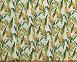 Cotton Sweet Corn Stalks  Ears Harvest White Fabric Print by the Yard D5... - $11.95