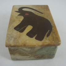 Elephant Inlay Carved Soapstone Trinket Jewelry Stash Box India 3&quot;x2&quot;x1.25&quot; - £11.75 GBP