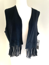 NEW Tags Black Wool Blend Fringe Sweater Vest Knit Top  maggy london Small - €20,41 EUR