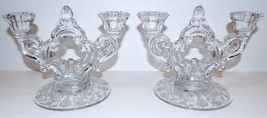 Pair Of Vintage Cambridge Glass Rose Point Double Keyhole Candlestick Holders - £55.49 GBP