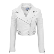DR197 Women&#39;s Short Leather Stylish Biker Jacket White - £118.91 GBP