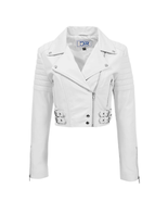 Women&#39;s Trendy Short Sheep Nappa Leather Stylish Biker Jacket White DR197 - $170.02