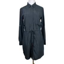 Lou &amp; Grey Shirt Dress Womens Small Black Tie Waist Long Tabbed Sleeve Button Up - £18.07 GBP
