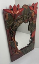 Vintage Mirror with Hand Carved Wooden Frame  Bird Floral Design 19” By 11.5” - £34.82 GBP