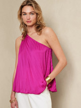 Banana Republic Factory Women Pink Fuchsia One Shoulder Pleated Satin Bl... - £30.82 GBP