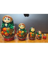 Russian Nesting Dolls 5 Piece 4.5” Wood Hand Painted Unmarked Flowers Red - $29.65 CAD