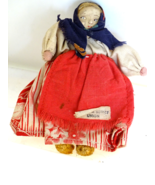 Vintage 1940&#39;s Miniature Dollhouse 4&quot; Cloth Russian Lady Soviet Union Label - £10.29 GBP