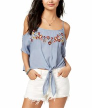 POLLY &amp; ESTHER Junior&#39;s Blue Floral Embroidered Cold-Shoulder Top NWT M - £7.61 GBP