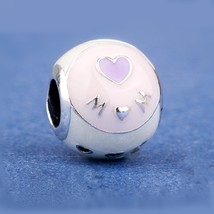 Mother&#39;s Day sterling silver Love Mom Charm with Silver Purple and Pink Enamel - £13.85 GBP