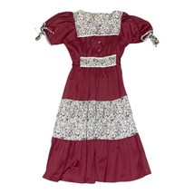 Vintage Prairie Fall Gunne Style Red Floral Women’s Dress Small Medium Burgundy - £51.40 GBP