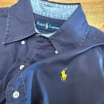 Polo Ralph Lauren Mens Small L/S Oxford Button Front Shirt Navy Blue Yel... - $20.34