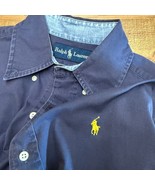 Polo Ralph Lauren Mens Small L/S Oxford Button Front Shirt Navy Blue Yel... - $20.34