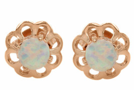 14K Rose Gold Plated Round Cut Lab-Created White Opal Flower Stud Earrings Gifts - £42.95 GBP