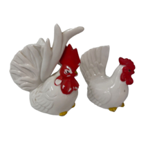 White Chicken Hen Rooster Salt And Pepper Shaker Set Vintage Ceramic - $8.64