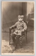 RPPC Darling Boy In Plaid Suit Small Rattan Chair Real Photo Postcard L26 - £6.22 GBP
