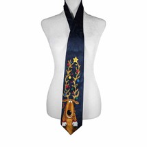 Vintage Hallmark Mens Christmas Tie Yule Tie Greetings Blue Reindeer Silk - £8.34 GBP