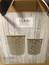 La Jolie Muse 2 Pc Set Ceramic Canister Jar With Bamboo Covers New In Box - £14.60 GBP