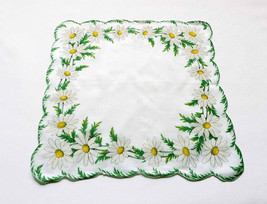 Daisy Chain Handkerchief Subtle White Yellow Blooms Deep Green Leaves Da... - £8.66 GBP