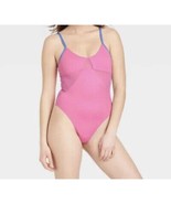 Colsie Women&#39;s Mesh Thong Bodysuit Heart Pink Blue Medium NEW - $27.35 CAD