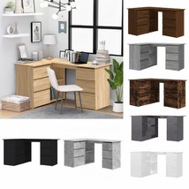 Industrial Wooden Corner L-Shape Computer Desk 6 Drawers Wood Office Desks Table - £134.83 GBP+