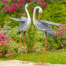 Zaer Ltd. Set of 2 44&quot; Tall Blue and White Metal Egret Garden Figurines - £211.17 GBP