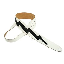 Perri&#39;s 2.5&quot; Italian Leather Guitar Strap With Lightning Bolt White/Black - $64.99