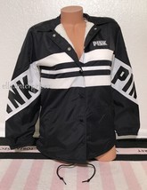 Victoria&#39;s Secret Pink Black White Snap Up Sherpa Lined Coach Jacket - X... - £78.30 GBP