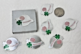 Vintage Boxed Foil Greeting Gummed Seals Pink Clover Green 4 Leaf Clover... - $9.41