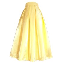 YELLOW Satin Pleated Midi Skirt Outfit Women Custom Plus Size Party Skirt image 6