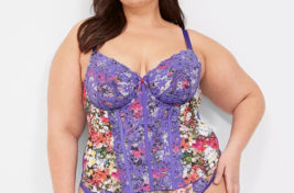 Lane Bryant CACIQUE Floral Lace Corset Bustier Bra Size 46DD 48D 50C 44D... - $58.91