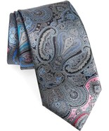 New Ermenegildo Zegna Quindici#150 Paisley Silk Tie Grey Multi - $330.00