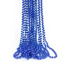 12 Pack Of 33 Mardi Gras Beads Necklace, Metallic Royal Blue Beaded Necklace, Ma - £9.82 GBP