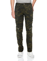 Men&#39;s Skinny Fit Quilted Stretch Fashion Moto Zipper Jeans (Olive Camo, ... - $28.66
