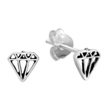 Trendy Diamond Silhouette Sterling Silver Stud Earrings - £6.81 GBP