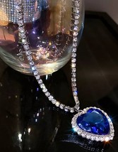 Blue Crystal Heart Necklace - £7.05 GBP