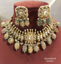 Plaqué Or Bollywood Indien Kundan Collier Ras Du Cou Earrings Jewelry Stone Set - £208.30 GBP