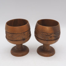 Pair Wooden Wine Mug Cup Made IN Philippines Hand Carved-
show original ... - $65.67