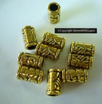 Gold plated carved Zinc tube beads repousse jewelry design 11x6mm FPB236 - £2.28 GBP