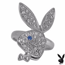 Playboy Ring Bunny Logo Swarovski Crystals Adjustable Size 5.5 - 9 Jewellery HTF - £18.93 GBP