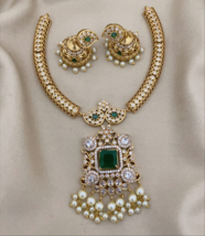 Bollywood Style Gold Plated CZ Indian Choker Necklace Hasli Emerald Jewelry Set - £61.11 GBP