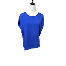 Halogen Womens Blouse Blue Cap Sleeve Jewel Neck Keyhole Pullover 1 New - $24.06